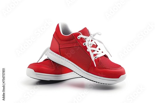 Pair of modern sport shoes on white background