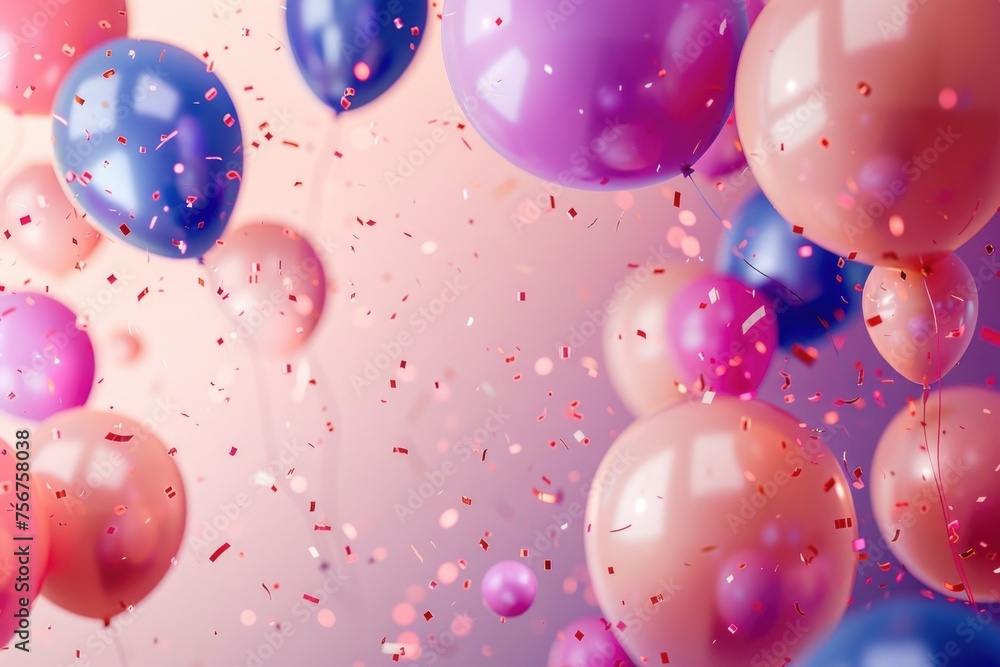 Colorful balloons with confetti flying in the air, perfect for party decorations - obrazy, fototapety, plakaty 