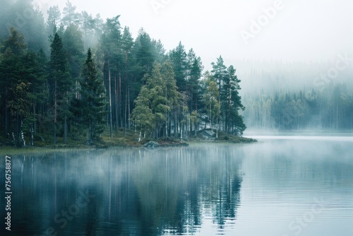 A serene image of a small island in the middle of a lake, perfect for nature backgrounds © Fotograf