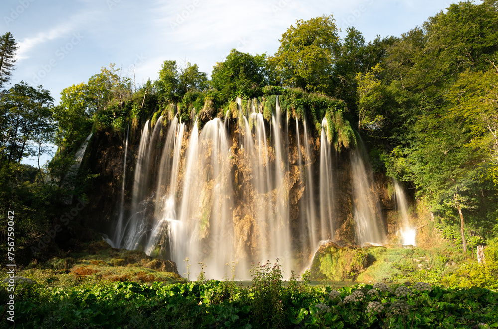 Long-exposure waterfall in Plitvice lakes national park Long-exposure waterfall in Plitvice lakes national park