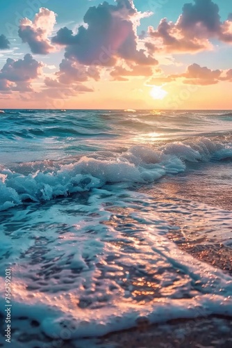 Beautiful sunset over the ocean waves, perfect for travel and nature concepts © Fotograf