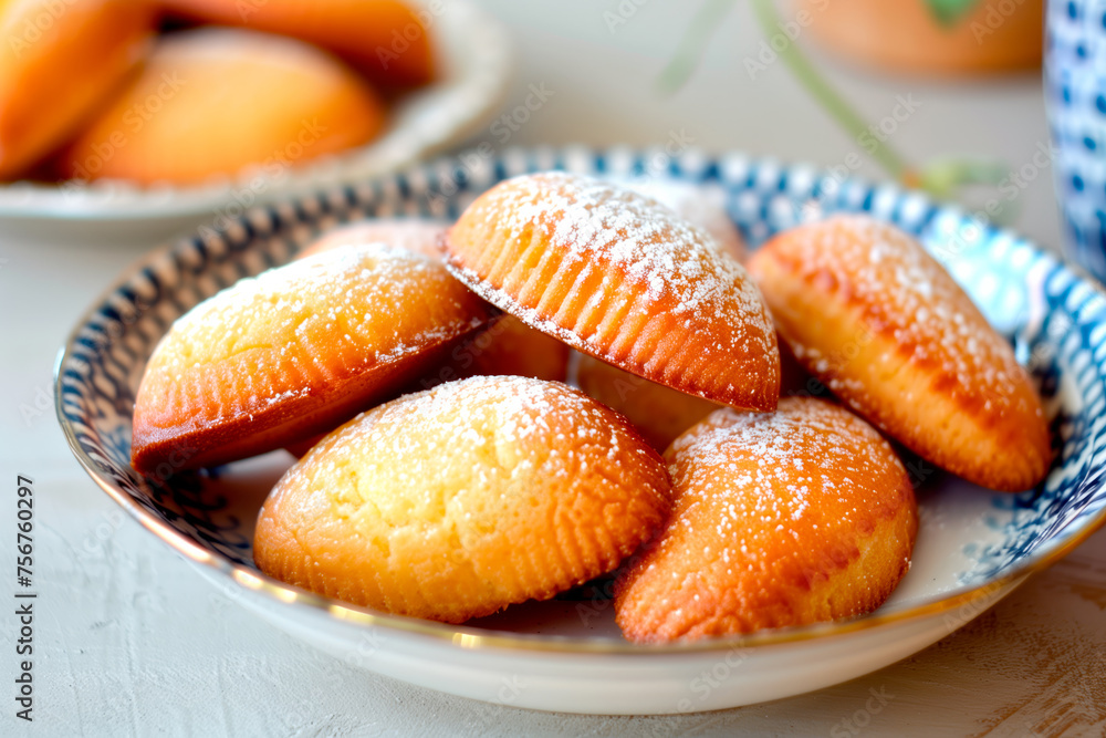Classic French madeleine cookies, buttery and delicate, mini sponge cake baked in scallop mold Classic French madeleine cookies, buttery and delicate, mini sponge cake baked in scallop mold