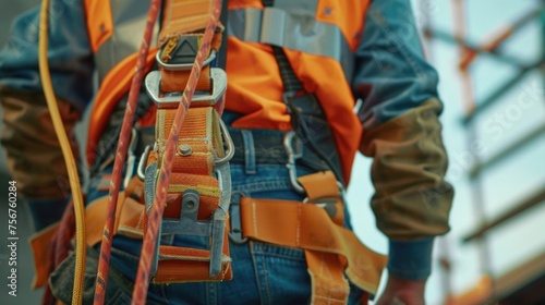 A construction worker wearing an orange safety vest. Suitable for construction industry concepts