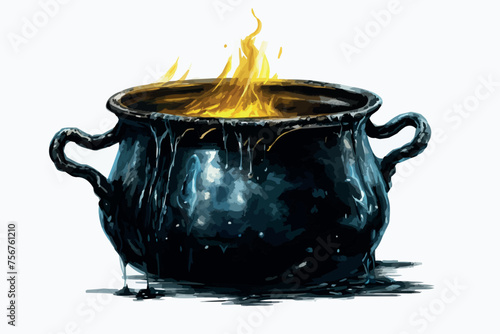 Black vector cauldron with orange witches magic potion