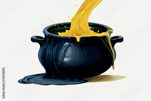 Black vector cauldron with orange witches magic potion