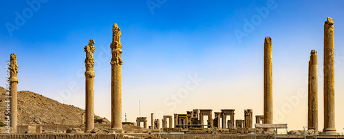 Iran. Persepolis, an ancient capital of the Achaemenid Empire (UNESCO World Heritage site). Remains of the Apadana Palace (or Audience Hall - a large hypostyle hall in Persepolis)