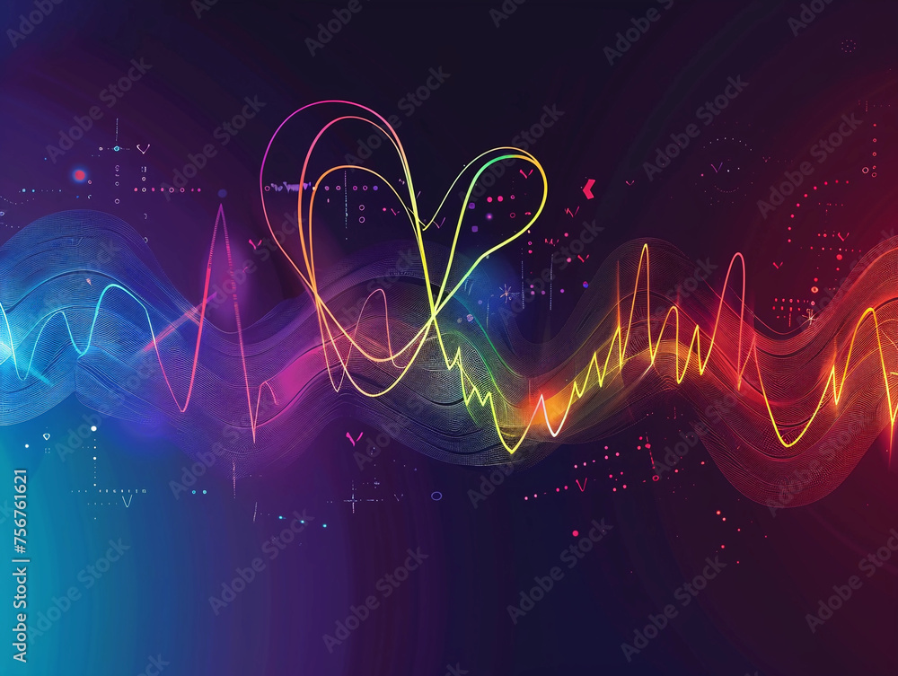 Vibrant color heart beat line concept  - obrazy, fototapety, plakaty 