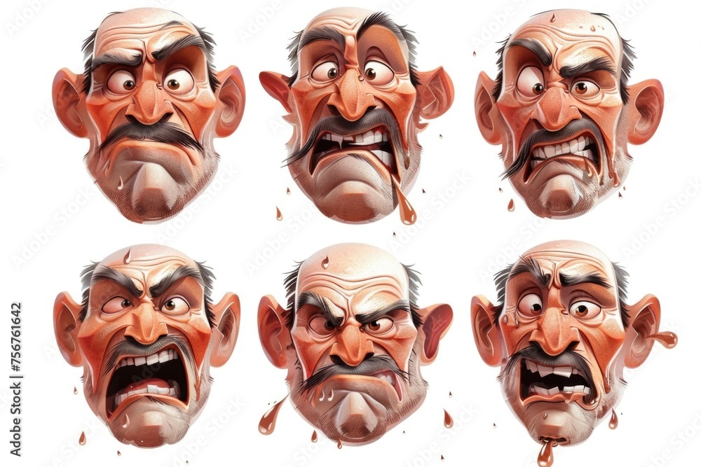 A series of six images showing a man with different facial expressions. Suitable for a variety of projects
