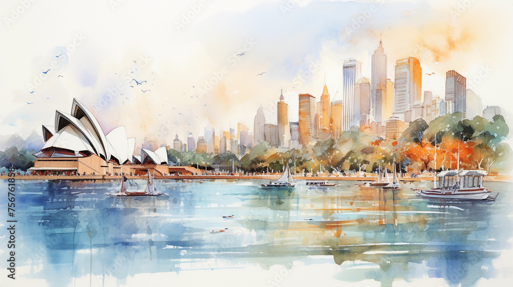 Fototapeta premium Watercolor style painting / sketch of sydney