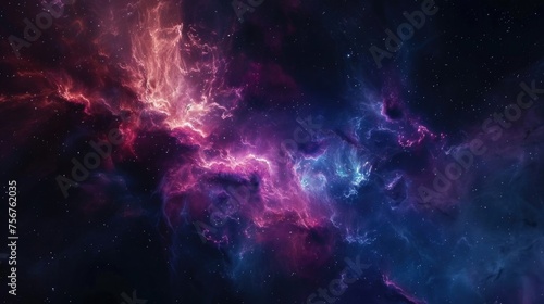 A stunning purple and blue nebula with twinkling stars. Perfect for sci-fi and space-themed projects photo