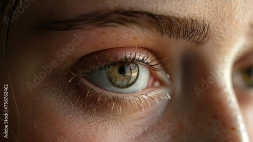 Detailed close-up of a person's eye with long eyelashes. Suitable for beauty and eye care concepts