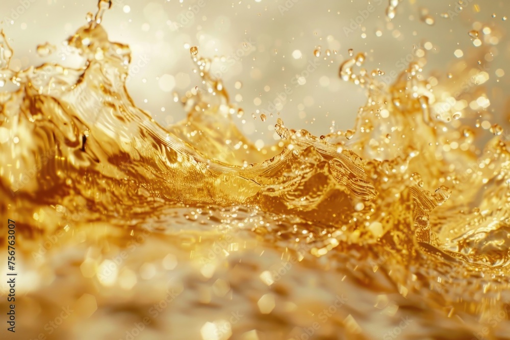 Detailed close up view of a golden wave, perfect for backgrounds or design projects Detailed close up view of a golden wave, perfect for backgrounds or design projects