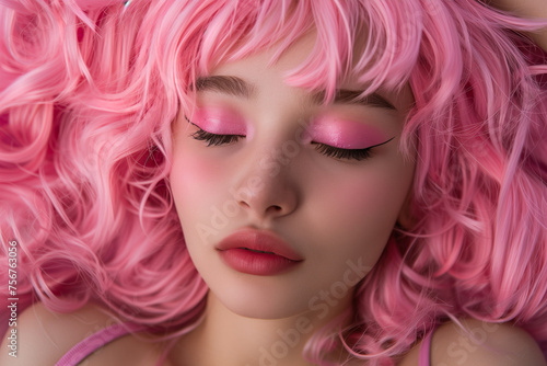 Serene beauty with pink hair