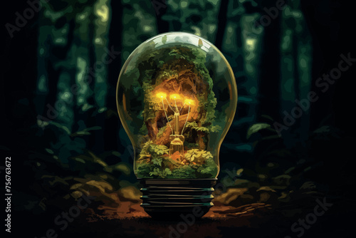 Huge light bulb glowing in the darkness