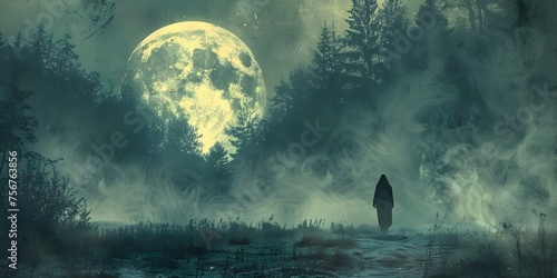 Mysterious Entity Roams Through Haunting Forest in Moonlight. Concept Mysterious Entity, Haunting Forest, Moonlight, Paranormal Encounter, Dark Woods