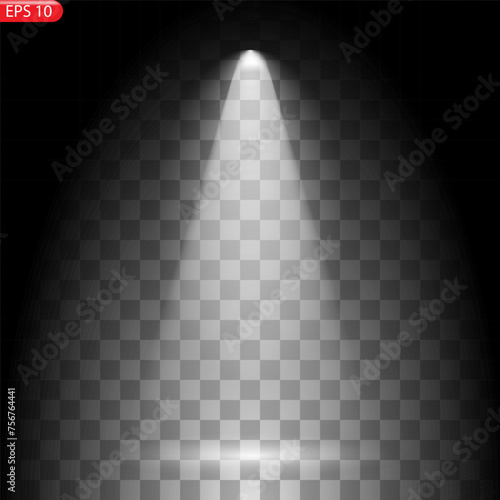 Scene illumination collection, transparent effects. Bright lighting with spotlights.