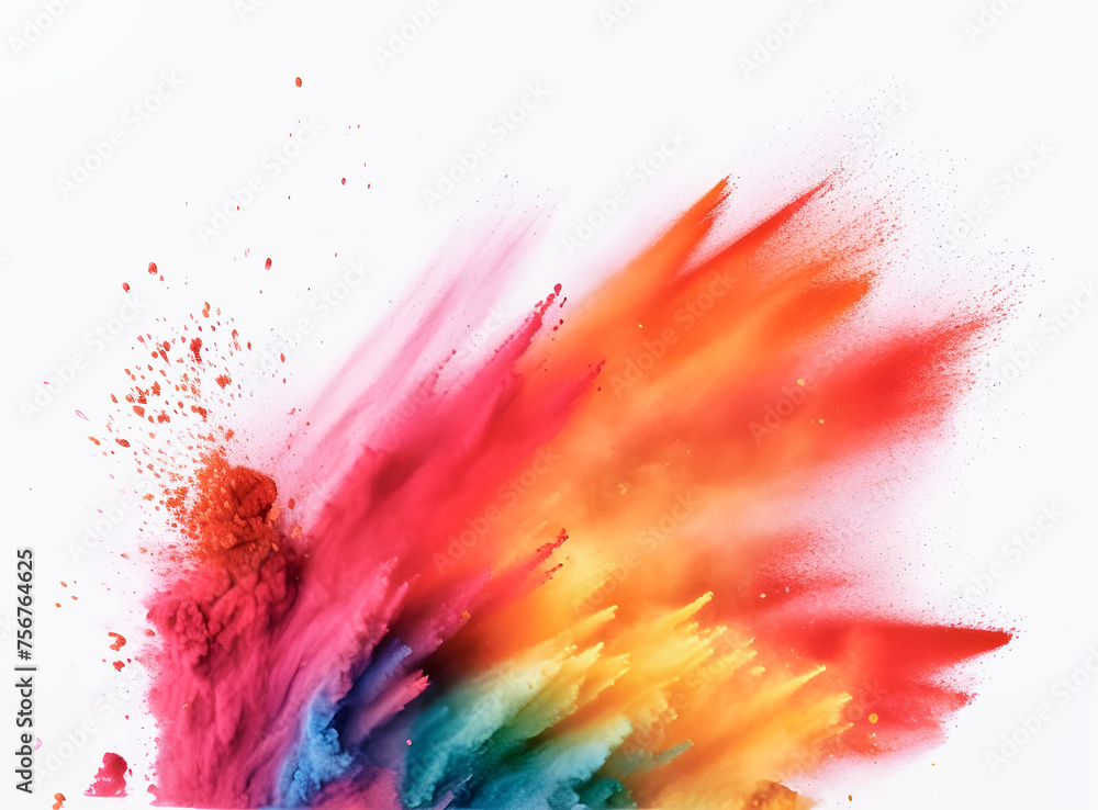 Explosion of multicolored particles of powder at the Holi party.
