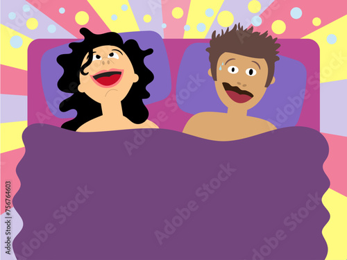 Sex orgasm couple bed male female vector