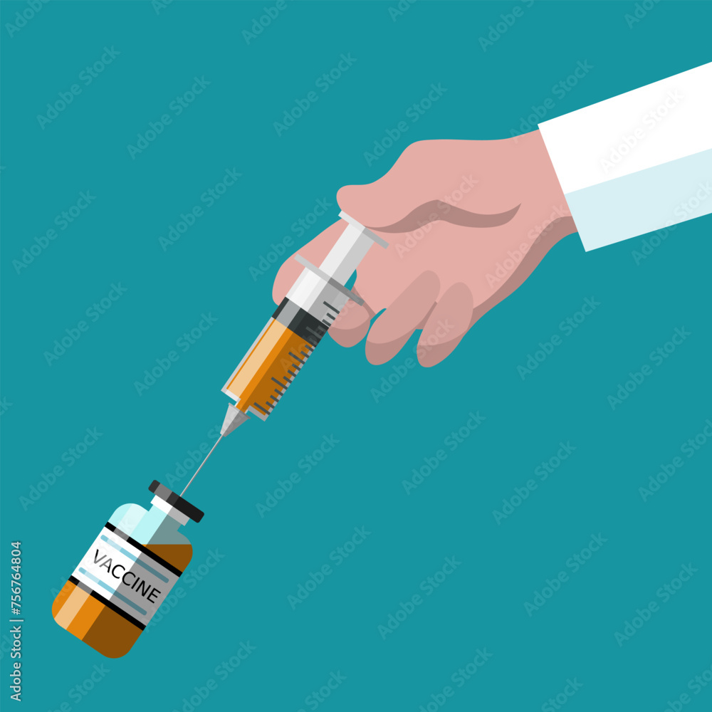 Closeup doctor hand holding syringe and filling it with vaccine vector illustration isolated Closeup doctor hand holding syringe and filling it with vaccine vector illustration isolated