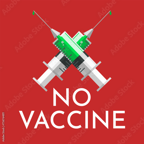 No vaccine concept syringes Flat design isolated vector illustration