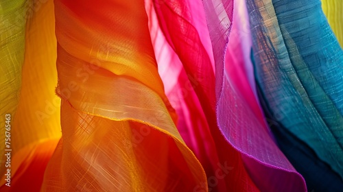 Colorful fabric in a shop window. Abstract background and texture photo