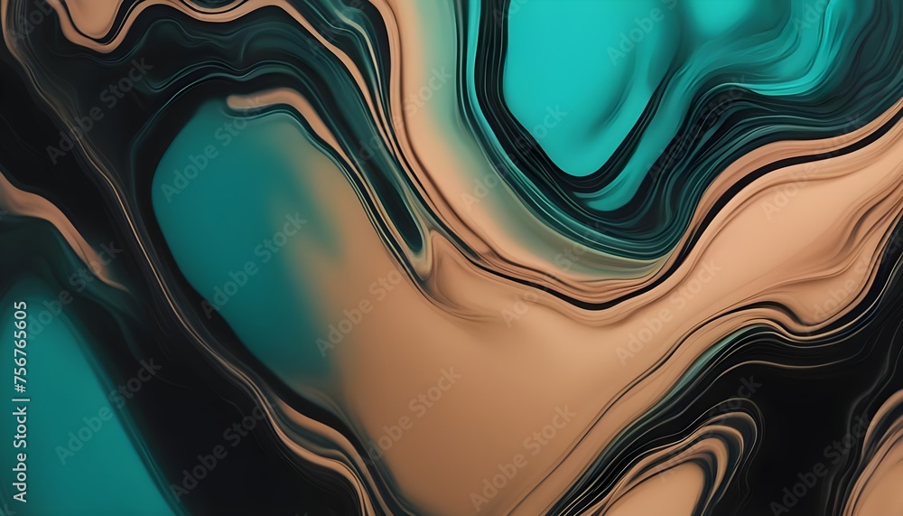 color gradient bright Tan, deep turquoise and black, grainy background, dark abstract wallpaper, liquid texture - obrazy, fototapety, plakaty 