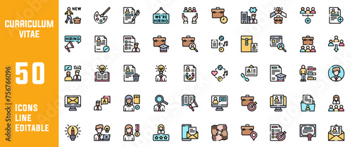 50 Curriculum Vitae Icons Set Line Editable Vector Illustration 