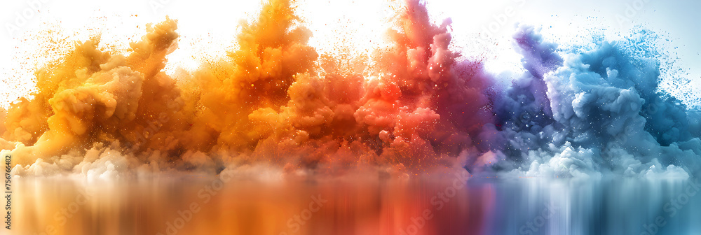Vibrant rainbow color explosion on transparent background.