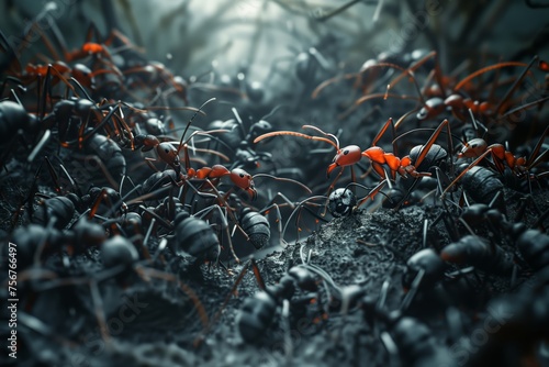 an epic battle between two ant colonies  © StockUp