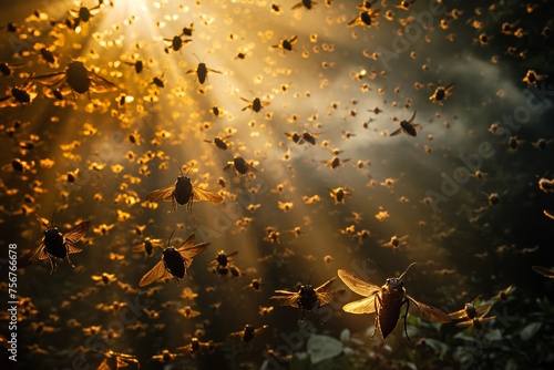 a swarm of flying insects  photo