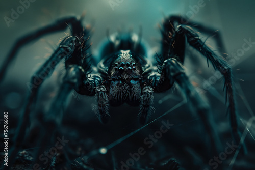 scary looking dark spider near its web © StockUp