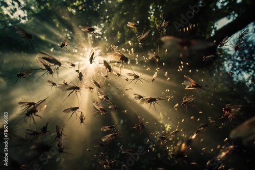 a swarm of flying insects  photo