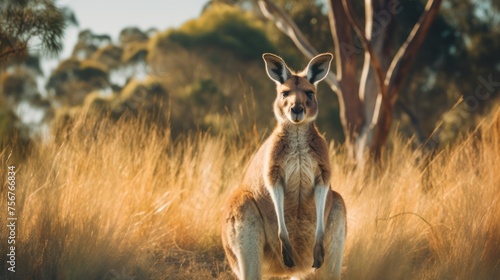 kangaroo standing in field background