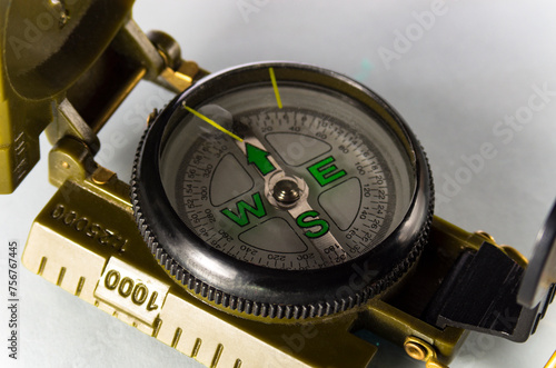 One military compass on a white background