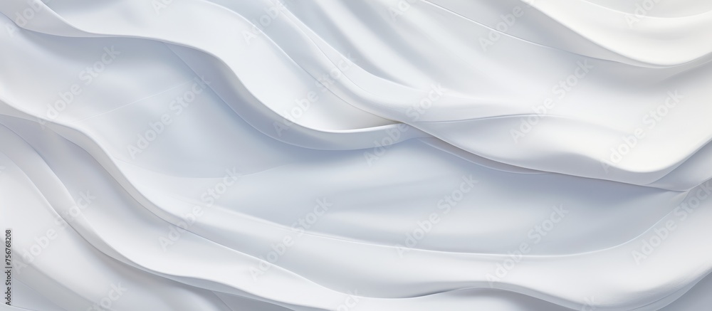A close up of a white cloth with liquid grey and electric blue wavy patterns resembling a sky or petal drawing. It is a unique piece of art on linens A close up of a white cloth with liquid grey and electric blue wavy patterns resembling a sky or petal drawing. It is a unique piece of art on linens