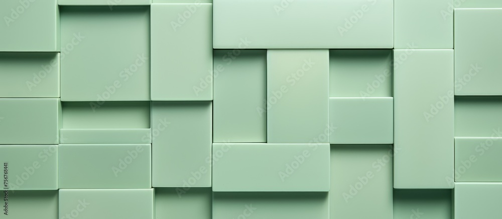 A closeup of a rectangular green wall made of square wood panels with symmetrical patterns and varying shades, resembling a table drawer design A closeup of a rectangular green wall made of square wood panels with symmetrical patterns and varying shades, resembling a table drawer design
