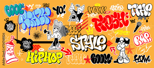 
Graffiti street art lettering  words  and characters illustrations set , sign and symbol isolated vector design element