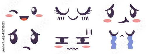 Wallpaper Mural Kawaii face expressing emotion and mood collection. Flat hand drawn vector illustrations set in comic manga or anime style Torontodigital.ca