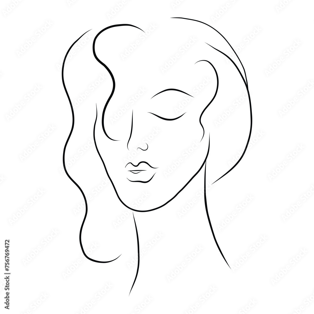 Woman face line art. Minimalistic style. Vector hand drawn beauty fashion illustration for logo, cosmetics or makeup and t-shirt prints. Woman face line art. Minimalistic style. Vector hand drawn beauty fashion illustration for logo, cosmetics or makeup and t-shirt prints.
