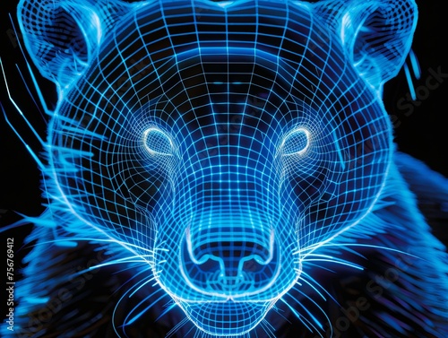 Close-up of bear's muzzle in grid style. The muzzle of the wild animal is in the center of the image and looks directly at the viewer. Illustration for cover, card, poster, brochure or presentation.