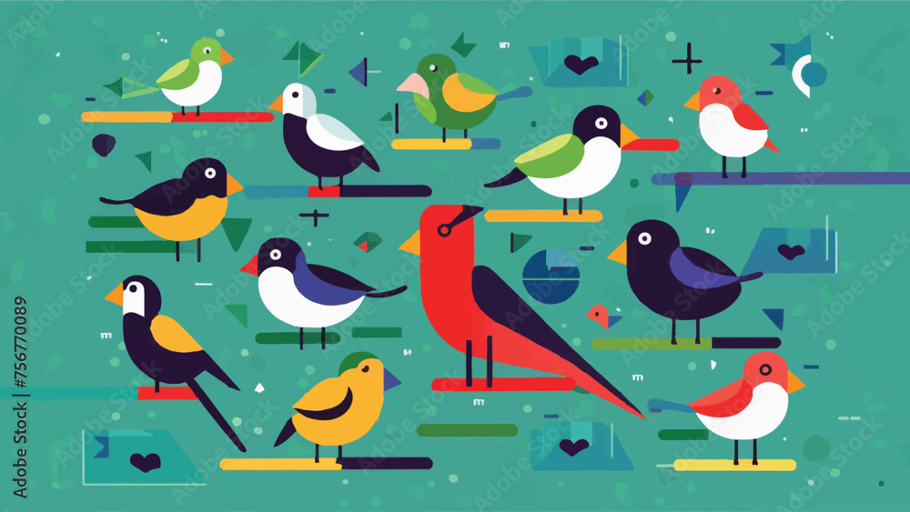 Flat Design Vector Illustration of Birds: Creative and Vibrant Avian Graphics for Various Purposes