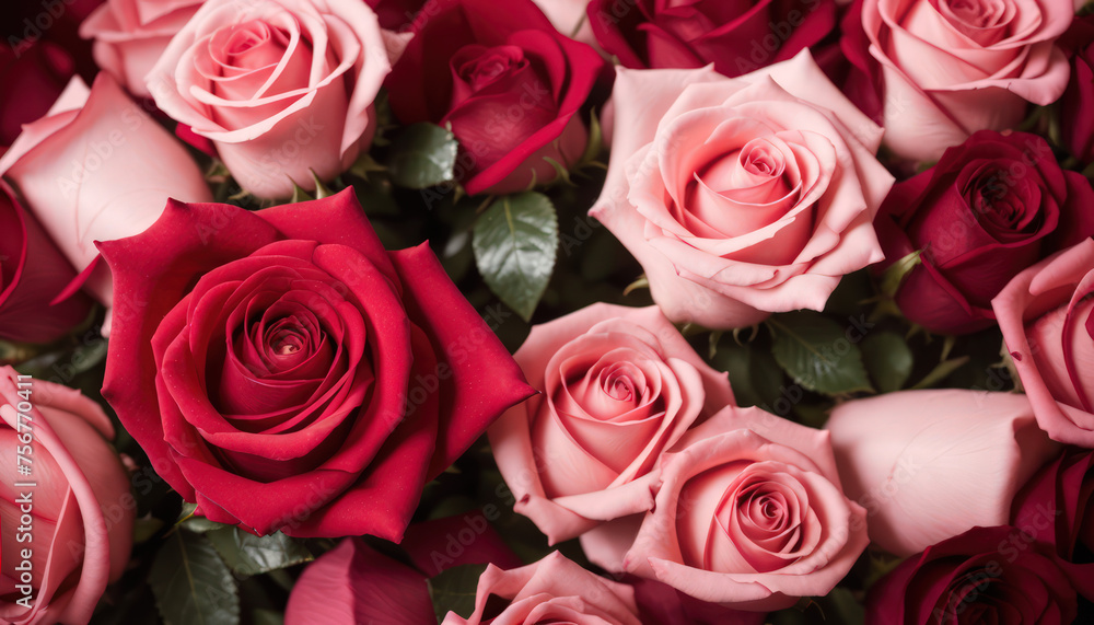 Fototapeta premium bouquet of roses with a heart or bouquet of red roses or bouquet of roses or bucket flower in valentine day or valentine roses and gift or valentine roses and box or valentina roses and gift box