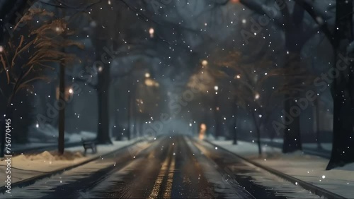 road in winter snow falling photo