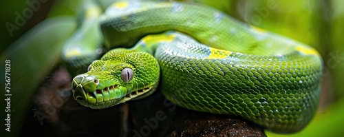 coiled green python