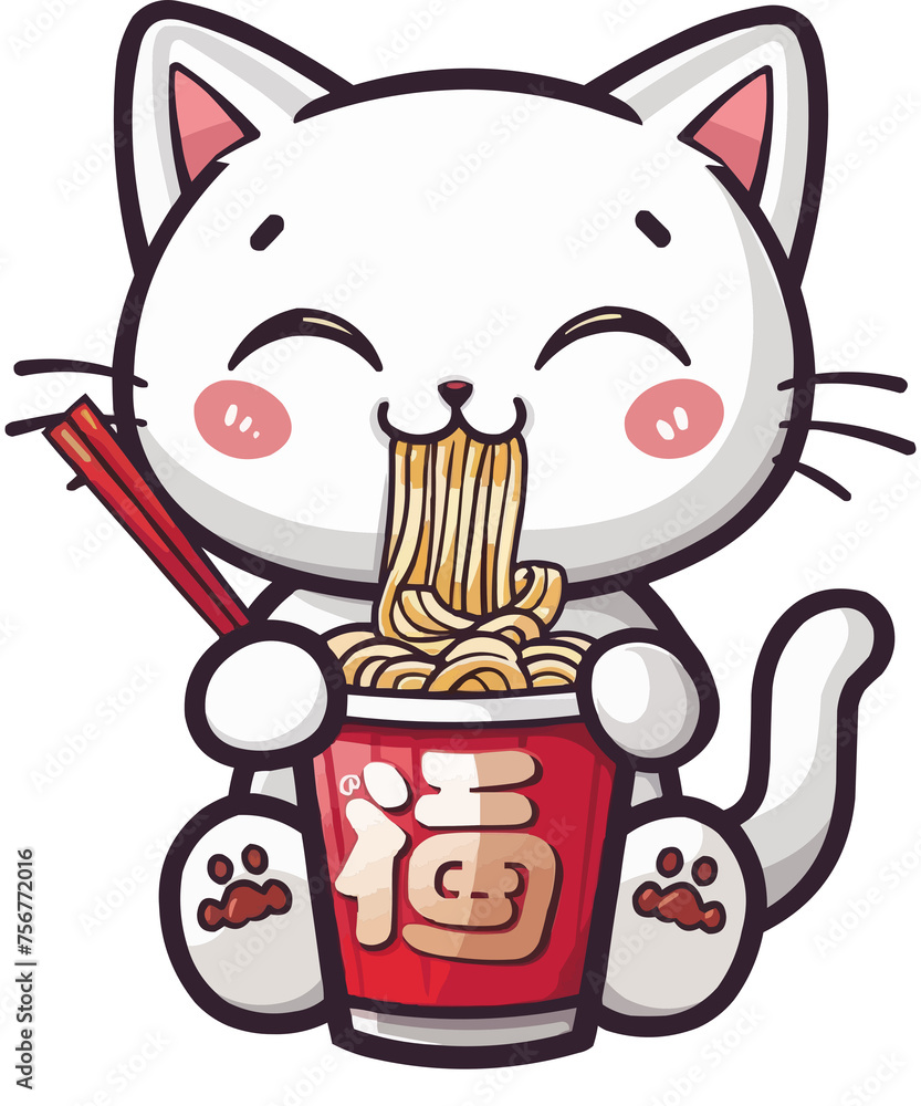 Cute Cat Loving Ramen Noodles Anime Kawaii Japanese Animal / Manga ...
