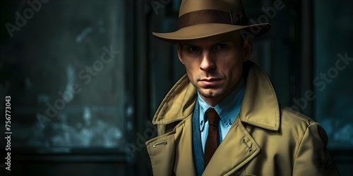 Shadowy Vintage Detective Wearing Fedora for a Mysterious and Retro Look. Concept Vintage Fashion, Detective Style, Mysterious Vibe, Shadowy Portraits, Retro Hats