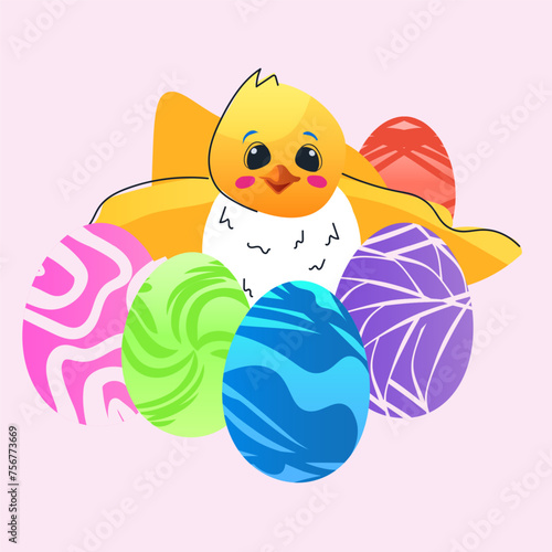 Easter holiday, Easter vector eggs and bunnies