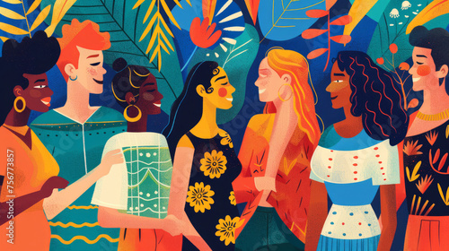 Cultural Diversity: An image showcasing people from different cultural backgrounds and ethnicities interacting and sharing experiences, celebrating diversity and multiculturalism. Generative AI