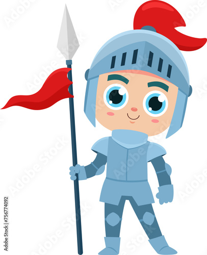 Cute Magic Prince Knight Boy Cartoon Character In Armor. Vector Illustration Flat Design Isolated On Transparent Background