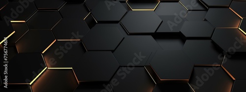 Futuristic black hexagonal background with copy space area. Luxury digital geometric with black hexagons for technology background.